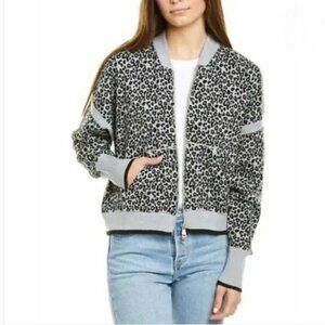 SCOTT & SCOTT LONDON Animal Print Brooklyn Cashmere Knit Bomber Jacket Sweater S